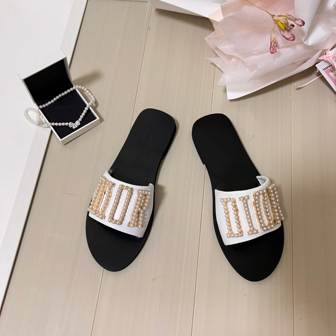Industrial pearl letter slippers/DI trendy shoe slippers
