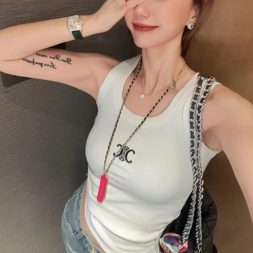 Celin* new simple logo embroidered cotton vest07