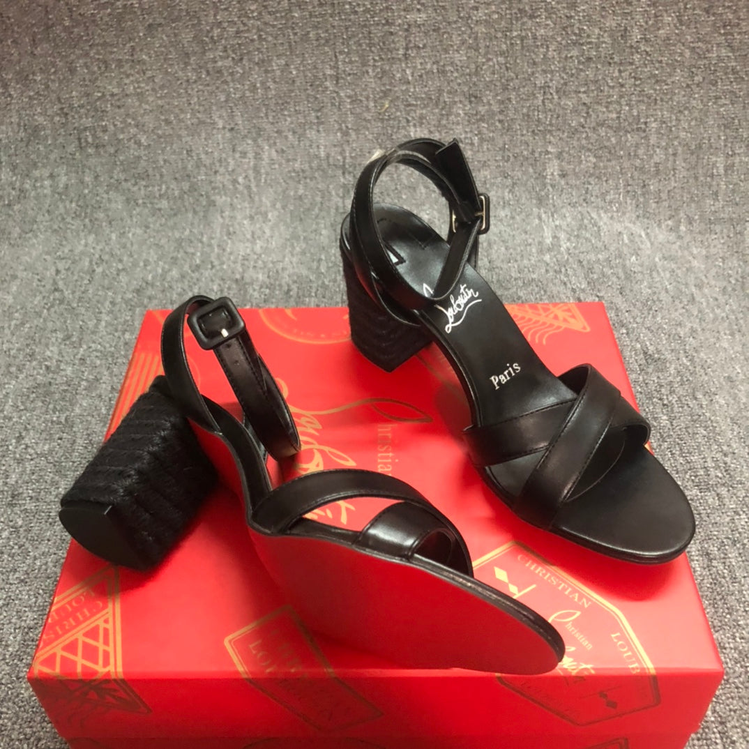 Christia* Loubouti* new hemp rope thick heel sandals