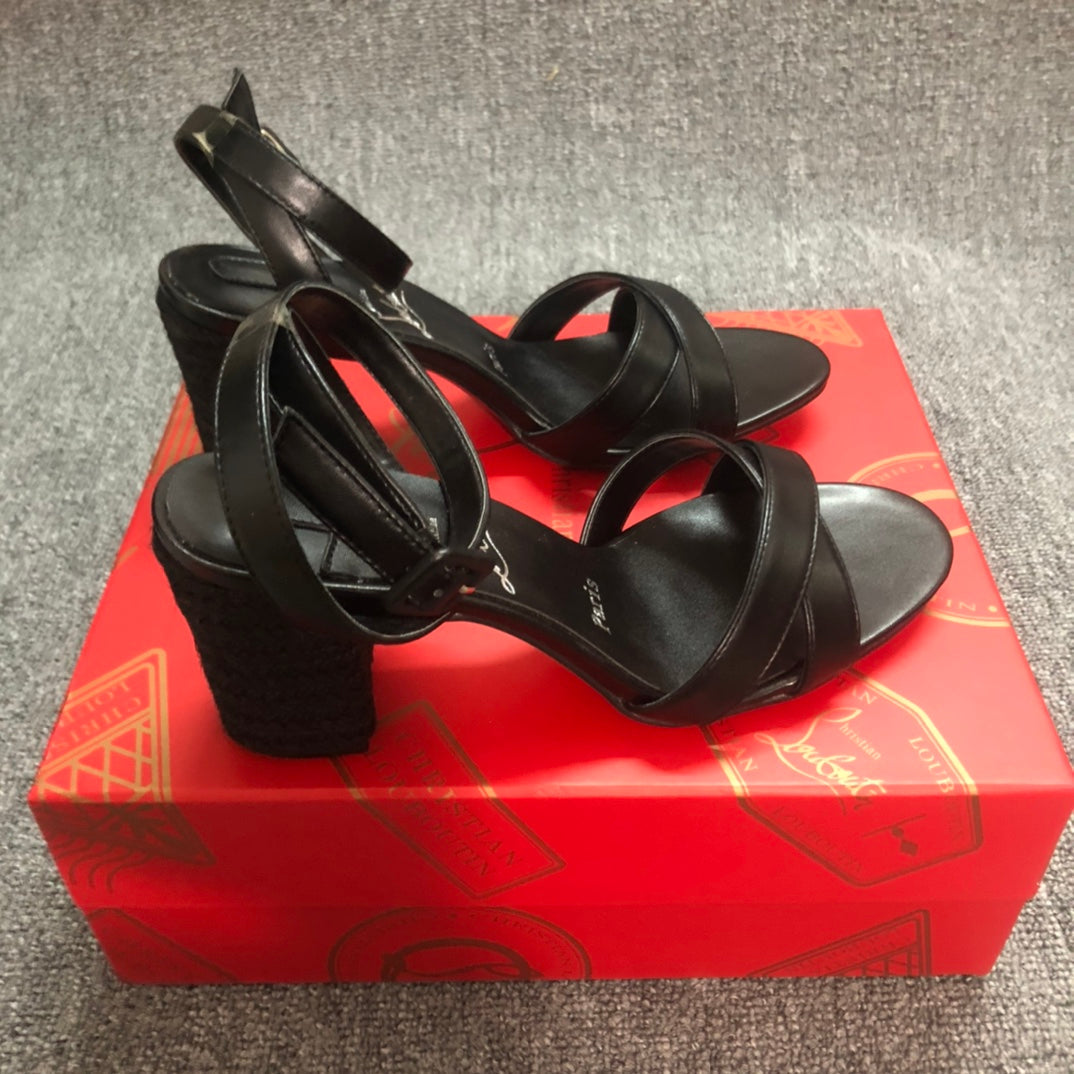 Christia* Loubouti* new hemp rope thick heel sandals