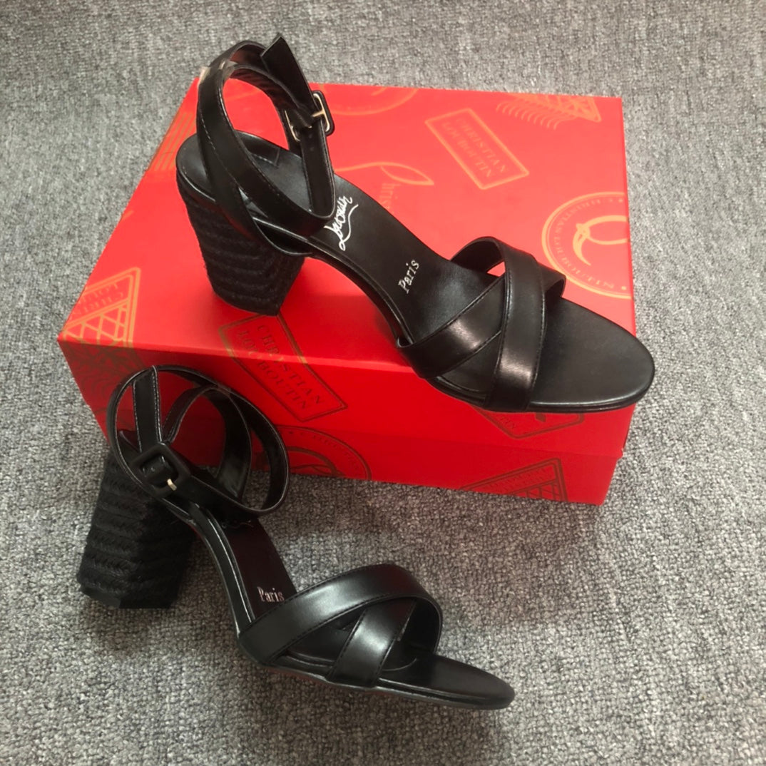 Christia* Loubouti* new hemp rope thick heel sandals