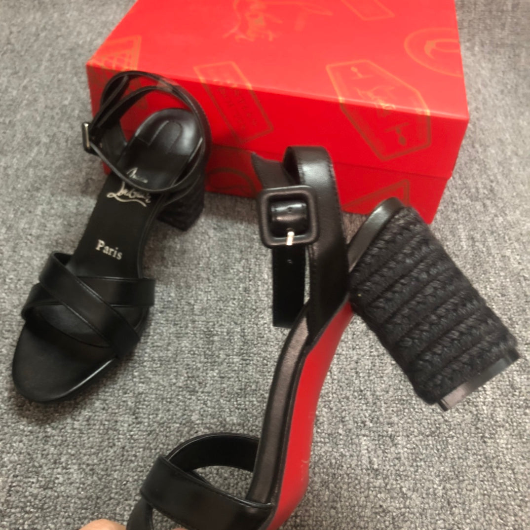 Christia* Loubouti* new hemp rope thick heel sandals