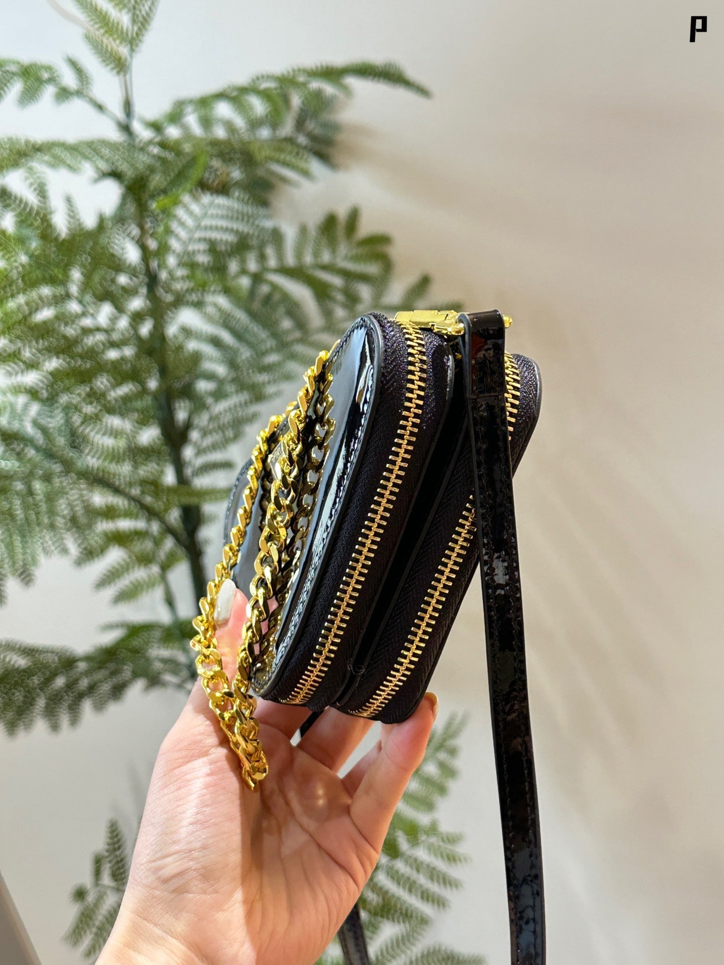 Mini P double zipper triangle bag