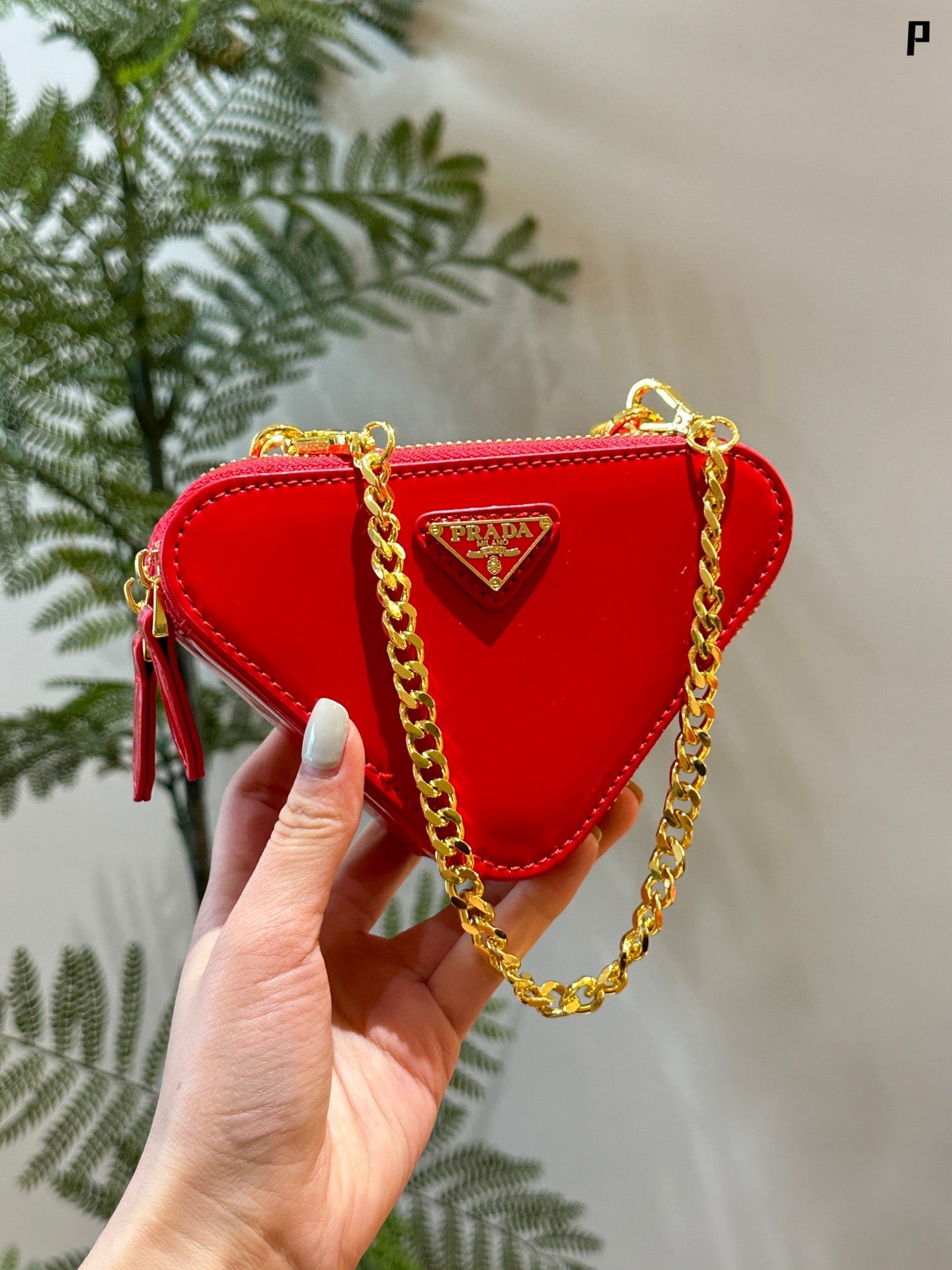 Mini P double zipper triangle bag