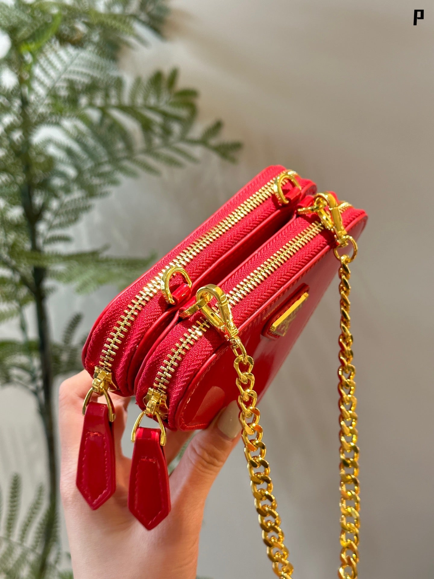 Mini P double zipper triangle bag