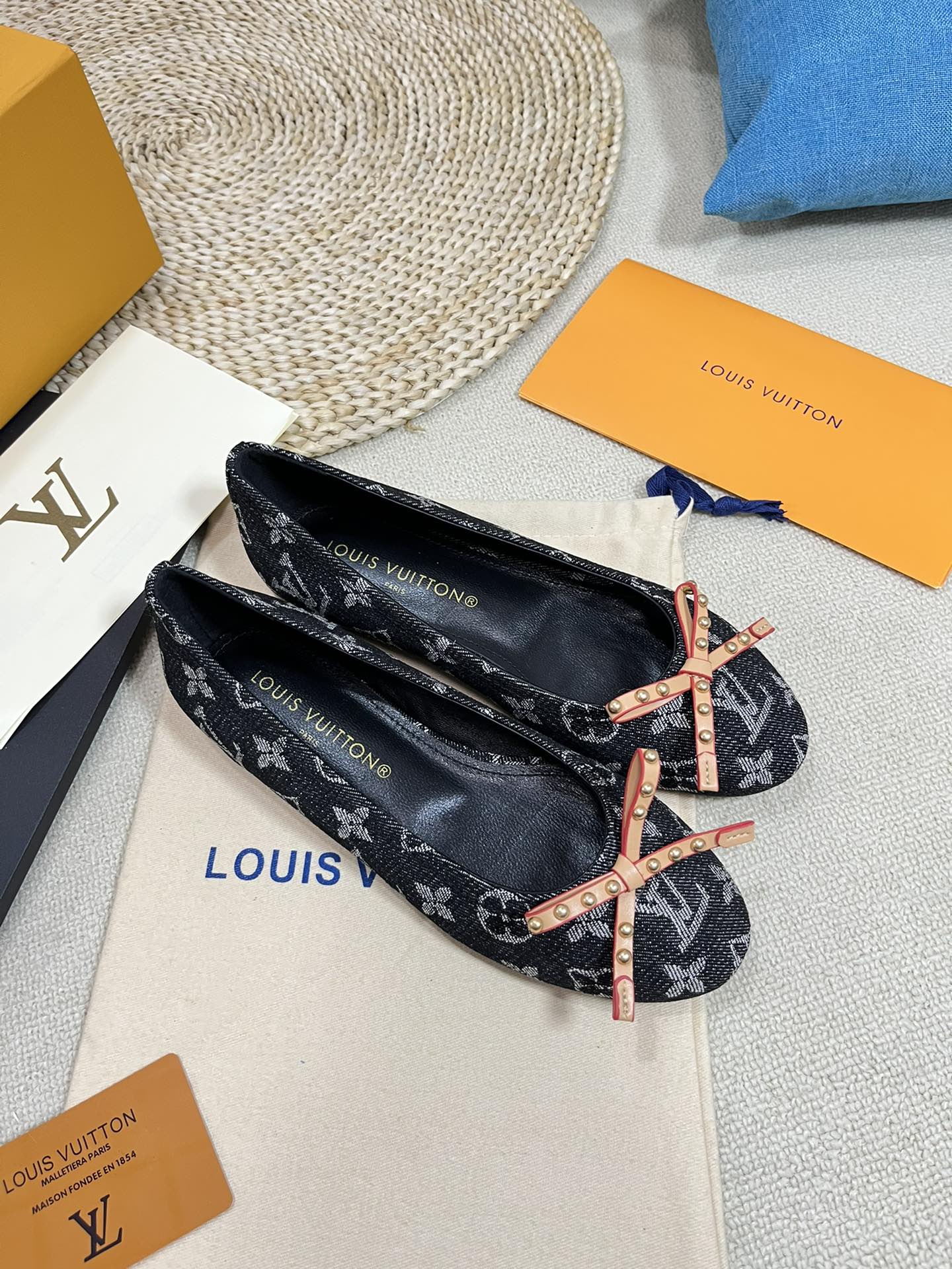 Spring new denim L bow ballet shoesVIP1：1