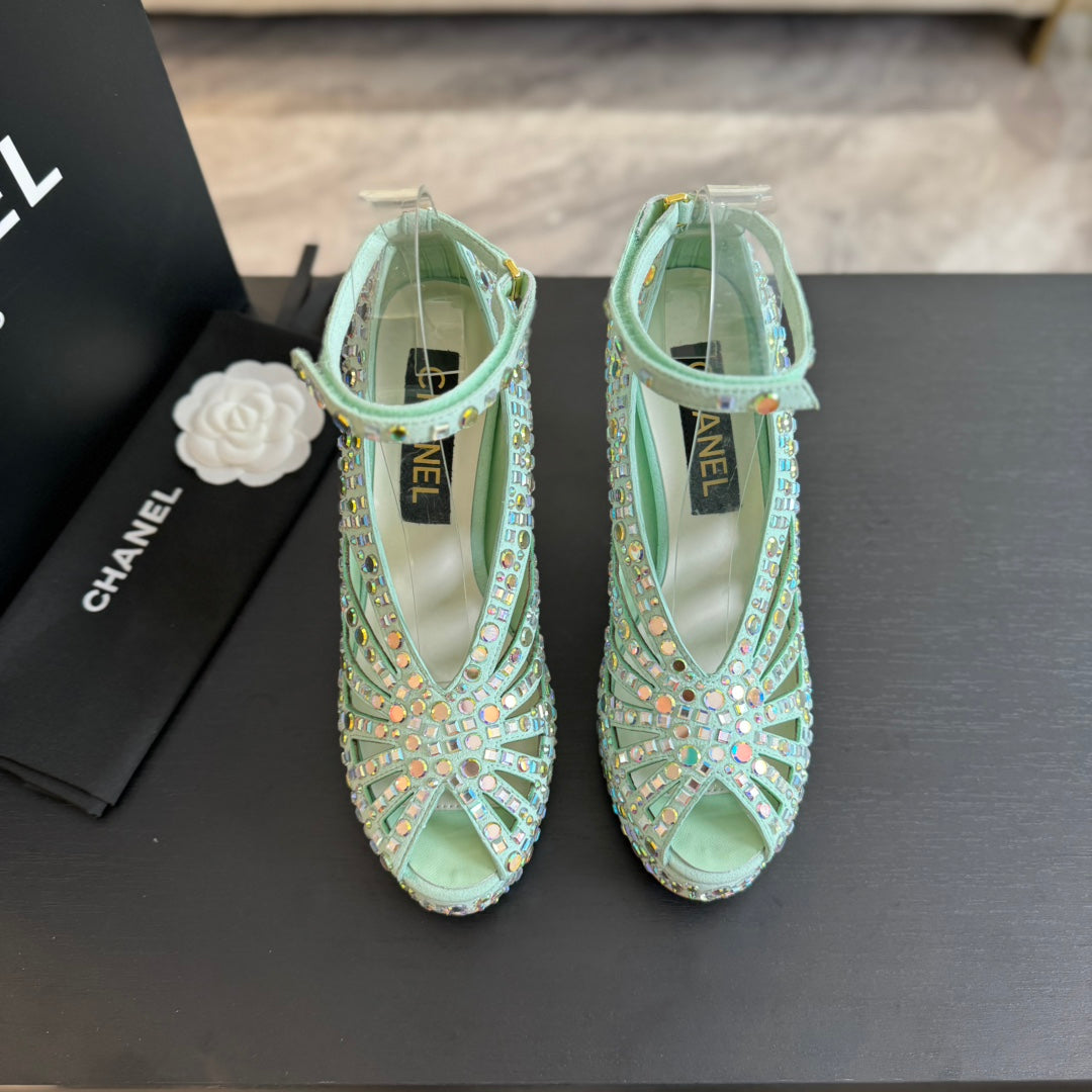 Ch*** new rhinestone super high heel sandals  VIP   1:1