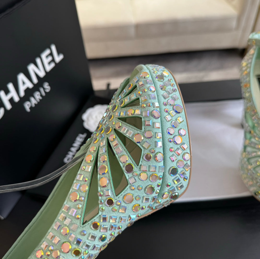 Ch*** new rhinestone super high heel sandals  VIP   1:1