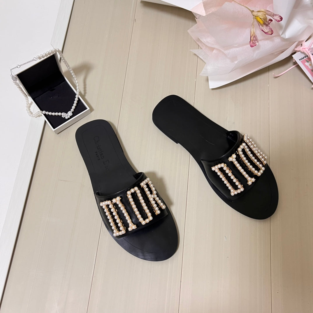 Industrial pearl letter slippers/DI trendy shoe slippers