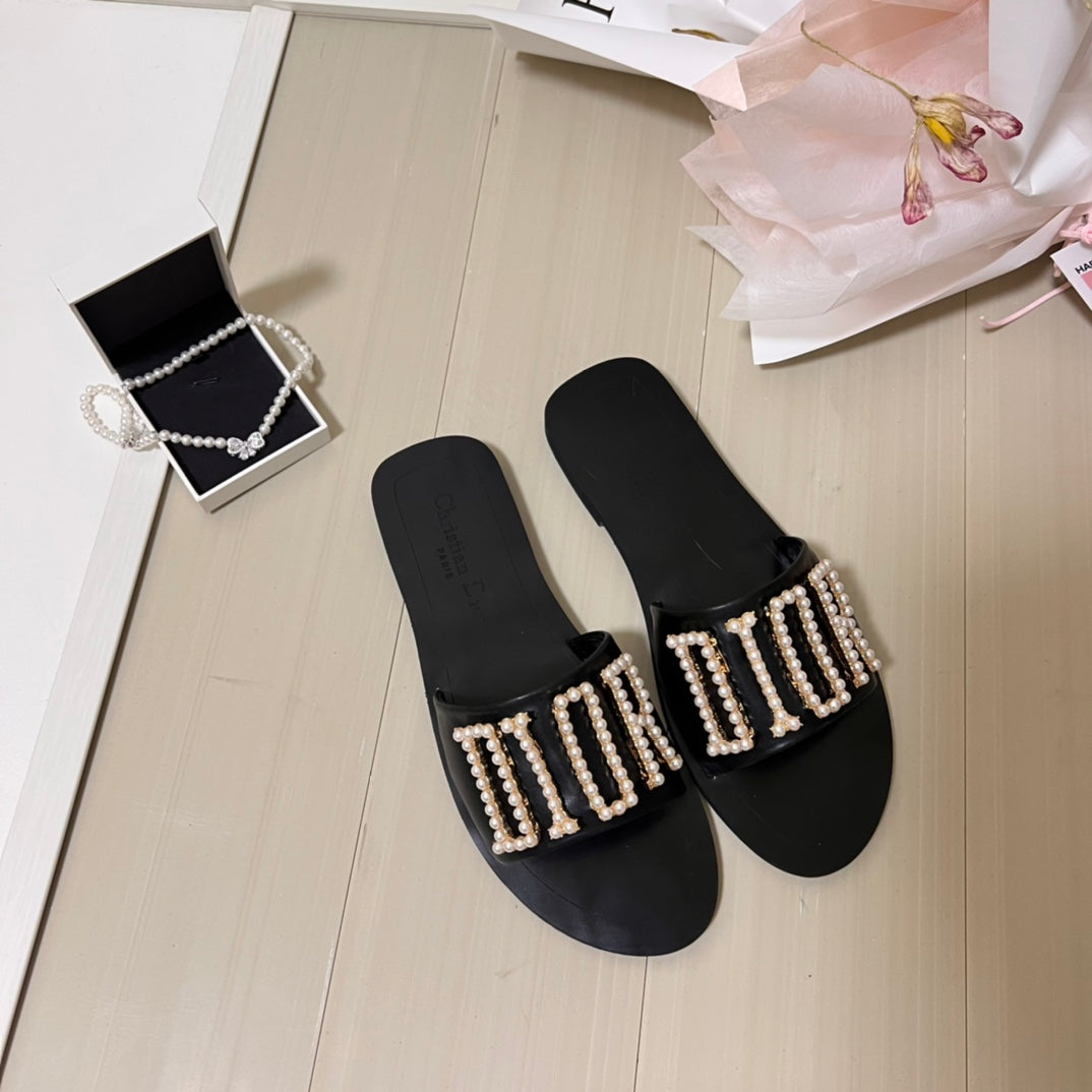 Industrial pearl letter slippers/DI trendy shoe slippers