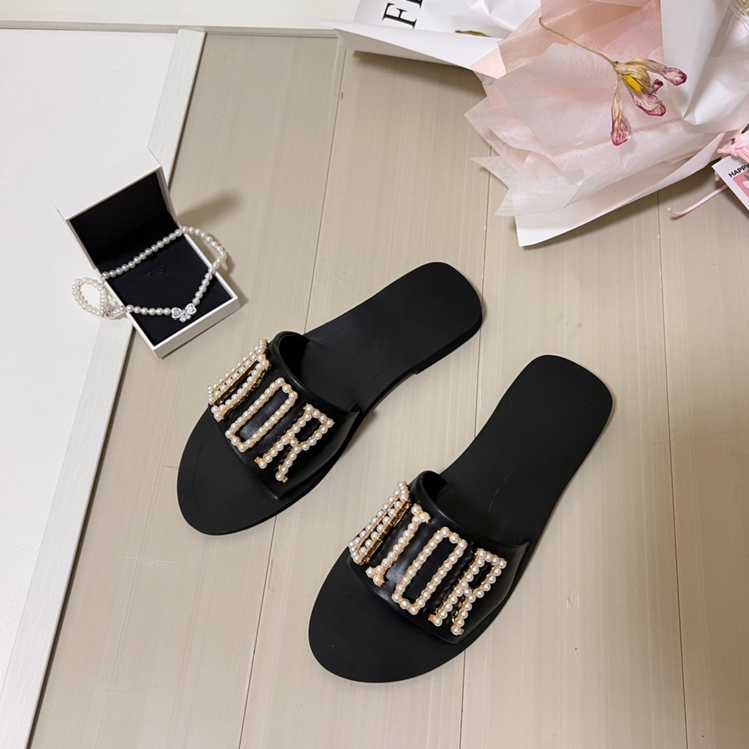 Industrial pearl letter slippers/DI trendy shoe slippers
