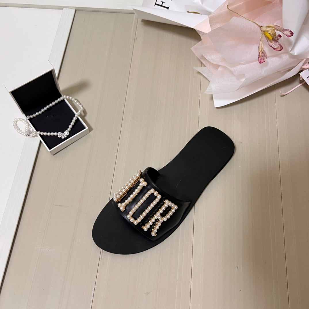 Industrial pearl letter slippers/DI trendy shoe slippers