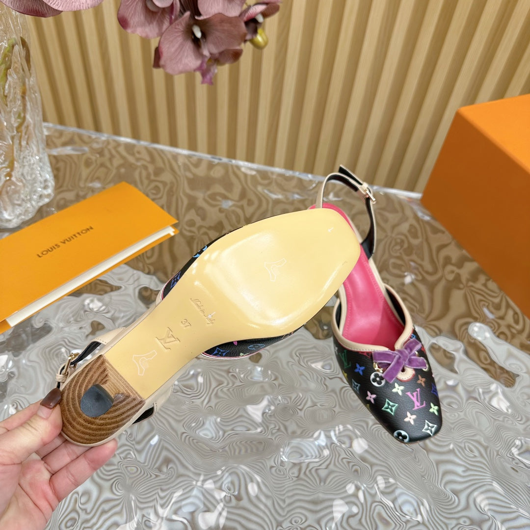 Retro literary velvet bow🎀cat heel sandals L*** VIP 1:1