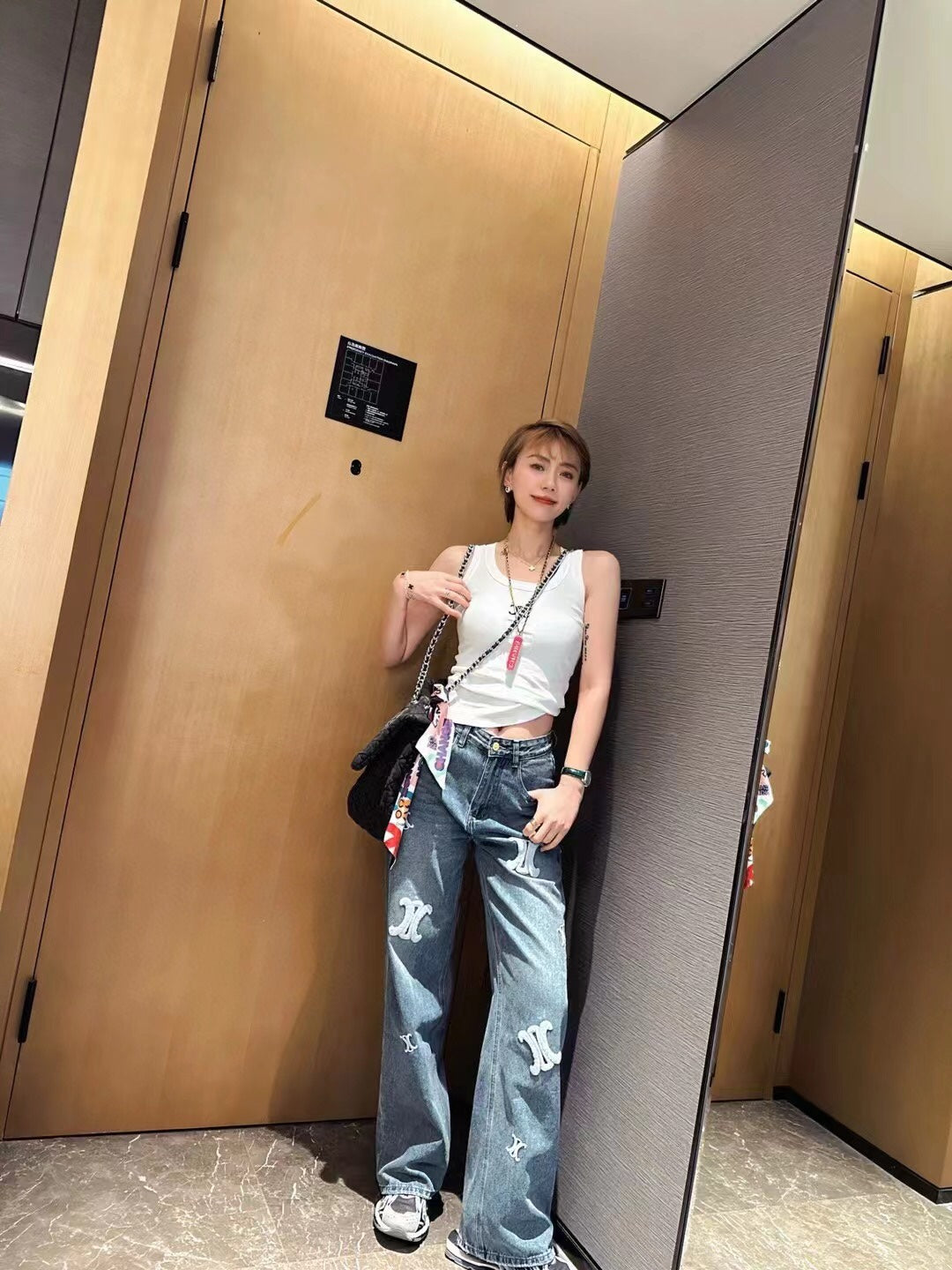 Celin* new simple logo embroidered cotton vest07