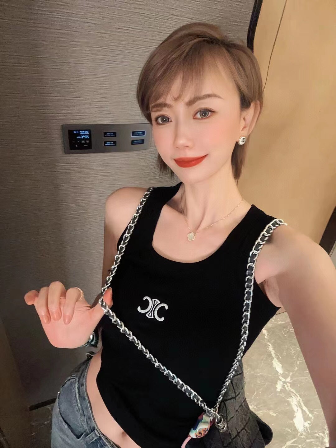 Celin* new simple logo embroidered cotton vest07