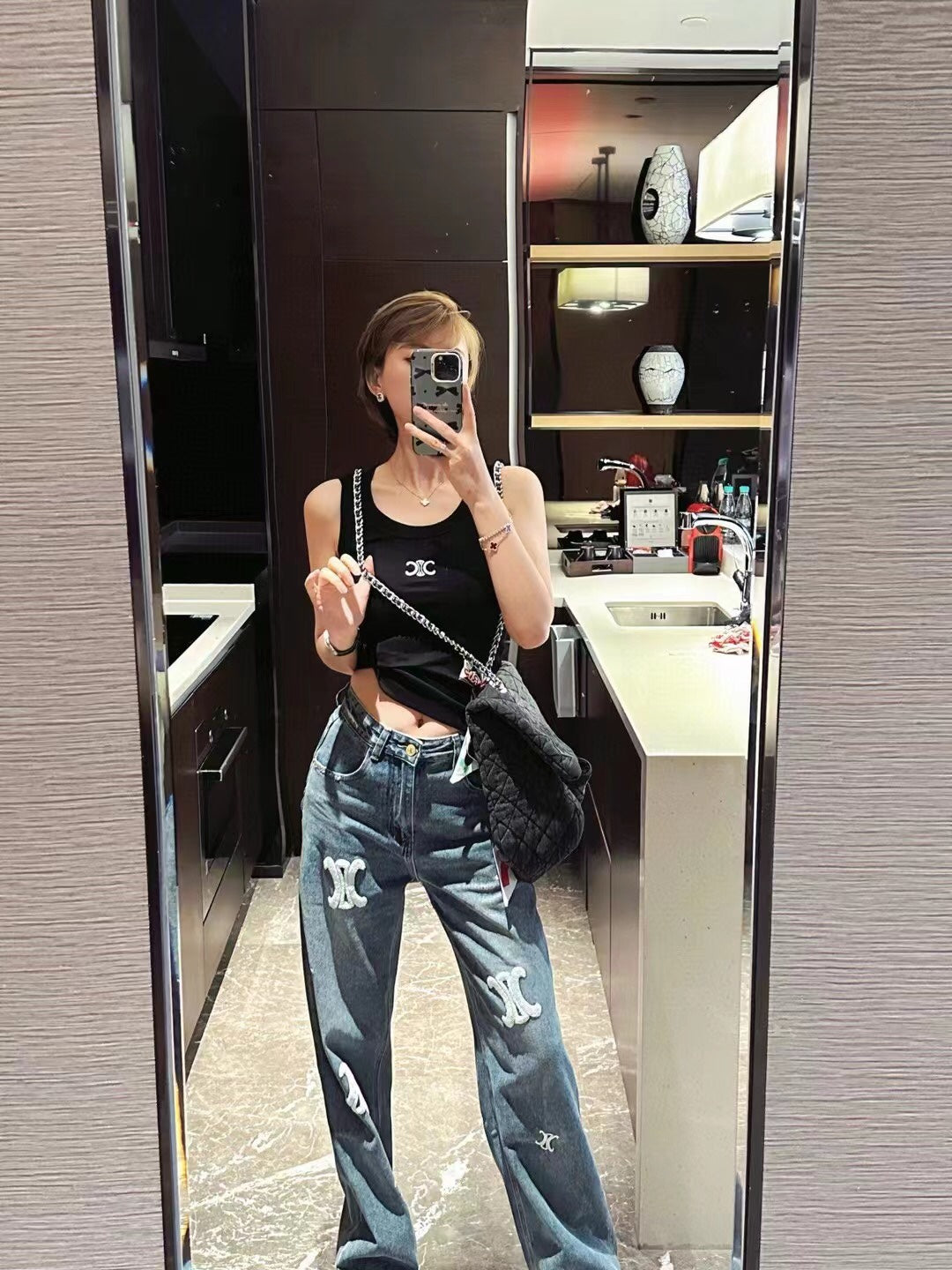 Celin* new simple logo embroidered cotton vest07