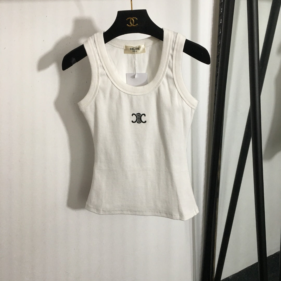 Celin* new simple logo embroidered cotton vest07