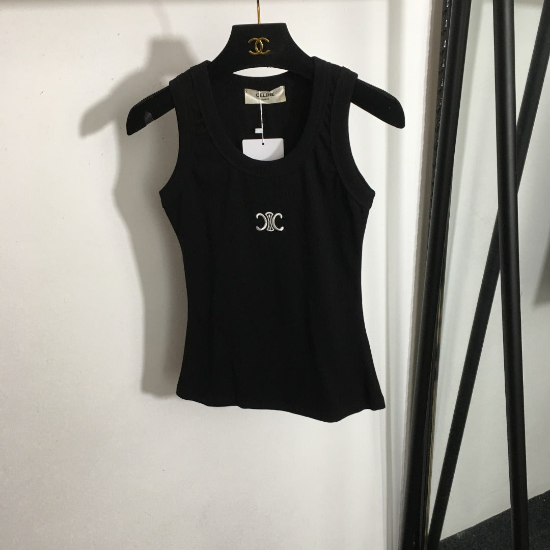 Celin* new simple logo embroidered cotton vest07