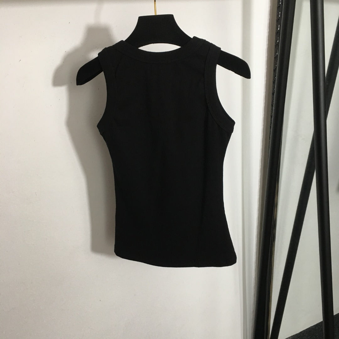 Celin* new simple logo embroidered cotton vest07