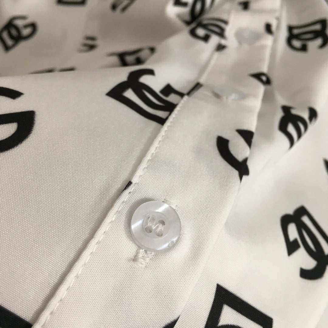 DG*New All Over Letter Print Bow Tie Collar Long Sleeve Shirt07