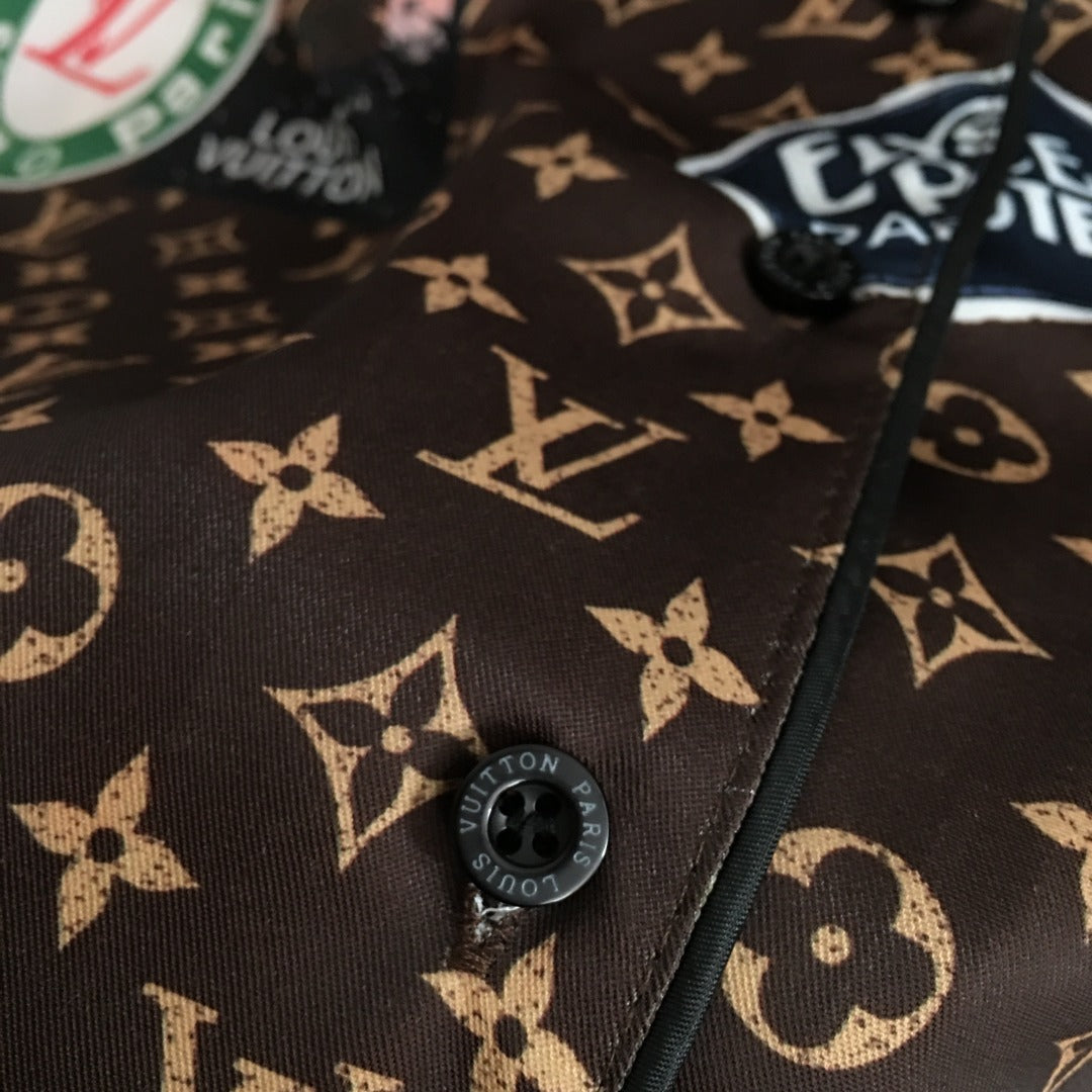 LV* new home style pajama set, retro stamp old flower logo printed short-sleeved shirt + shorts