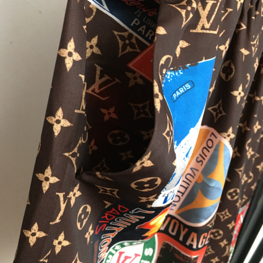 LV* new home style pajama set, retro stamp old flower logo printed short-sleeved shirt + shorts