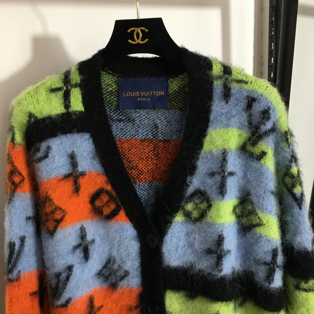 LV* new style monogram logo single-breasted V-neck long-sleeved mohair knitted cardigan jacket