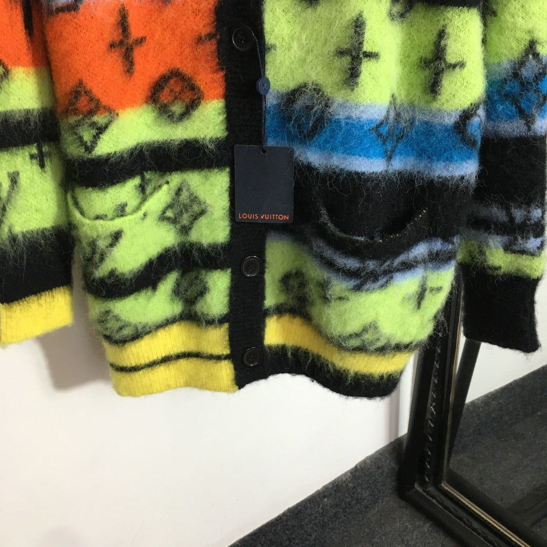 LV* new style monogram logo single-breasted V-neck long-sleeved mohair knitted cardigan jacket