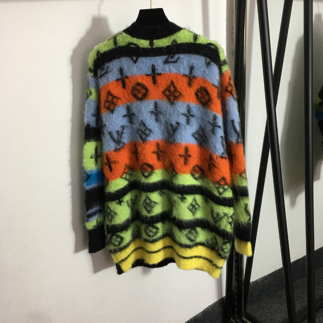 LV* new style monogram logo single-breasted V-neck long-sleeved mohair knitted cardigan jacket