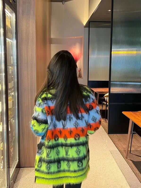 LV* new style monogram logo single-breasted V-neck long-sleeved mohair knitted cardigan jacket