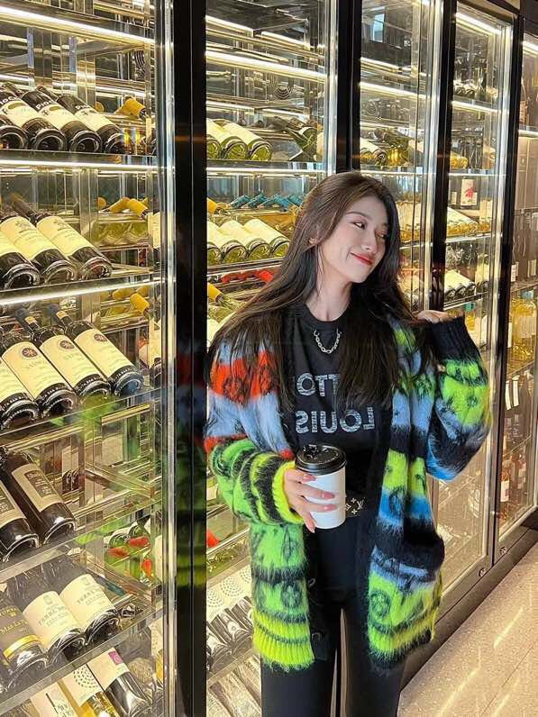 LV* new style monogram logo single-breasted V-neck long-sleeved mohair knitted cardigan jacket