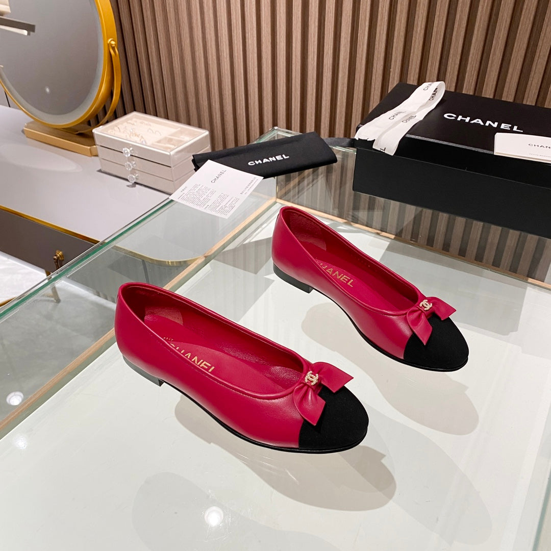 Chanel classic ballet shoes with bow leather sole VIP1:1