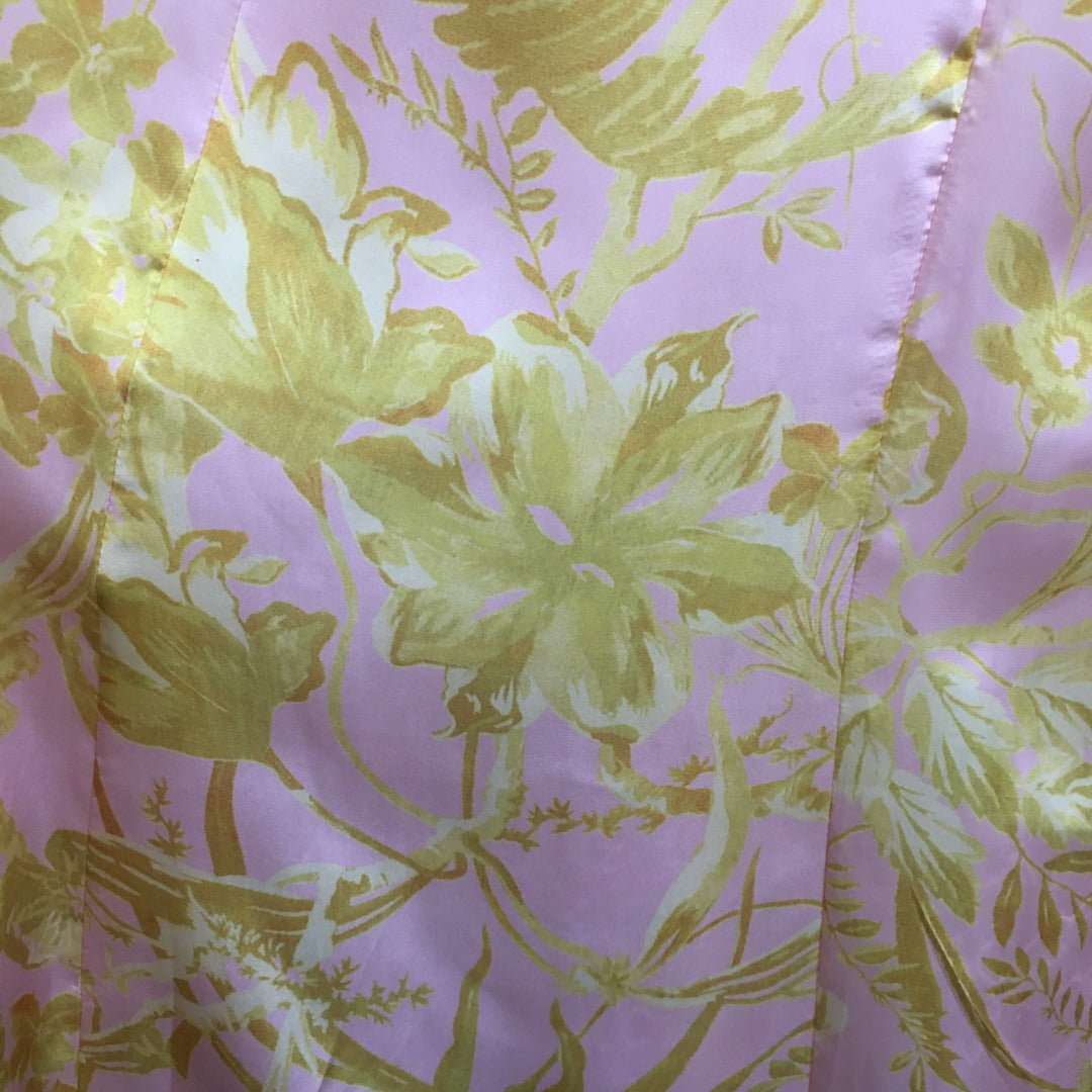 Zimmerma** Yellow Flower Print V-Neck Waist Lantern Long Sleeve Silk Dress