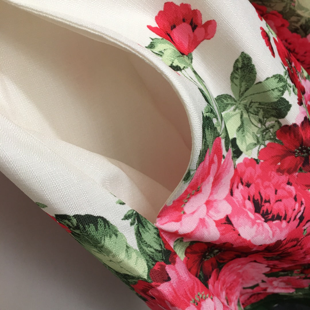 Zimmerma** new style temperament red flower print stand collar long sleeve dress with belt