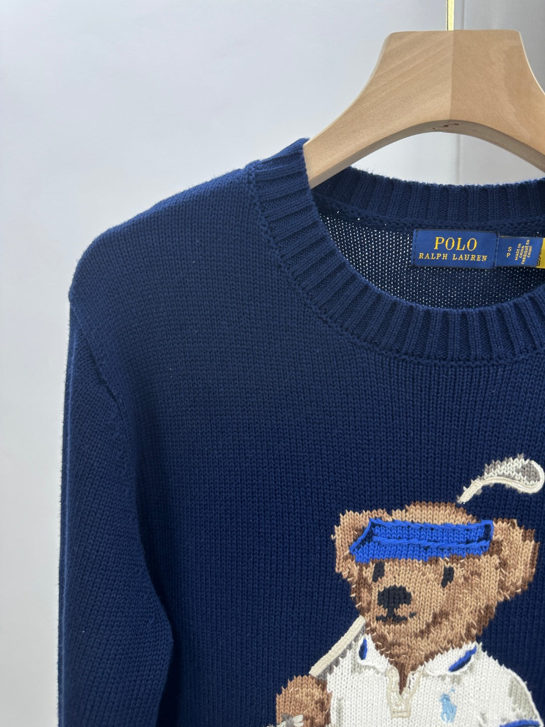 Ralph Laur** Autumn and Winter Navy Blue Bear Embroidery Loose Casual Cotton Round Neck Pullover Sweater for Women