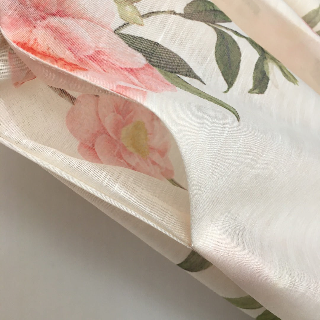 ZIM****-Three-dimensional flower decoration, pink flower print, short-sleeved dress with tie waist