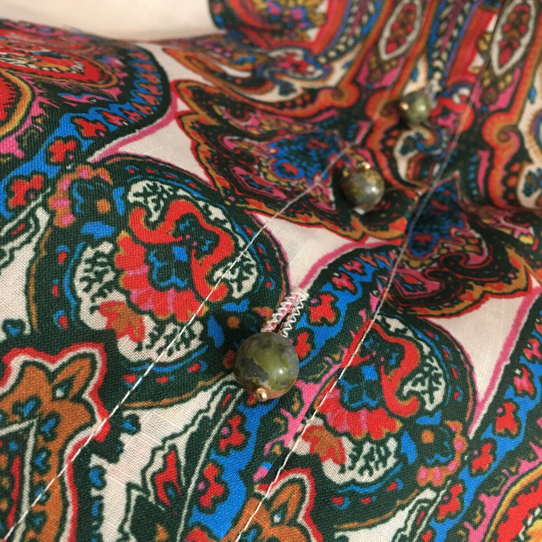 ZIM****-New suit, retro pattern printed long-sleeved shirt + wavy short skirt dress