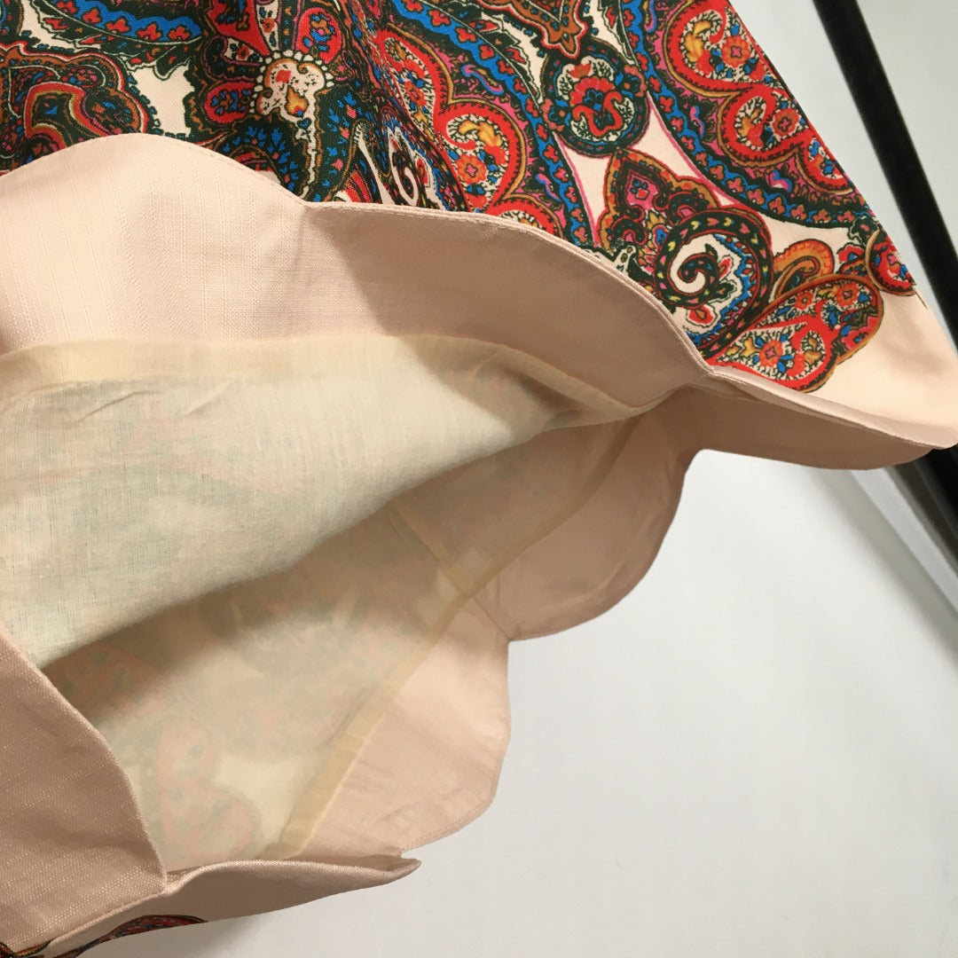 ZIM****-New suit, retro pattern printed long-sleeved shirt + wavy short skirt dress