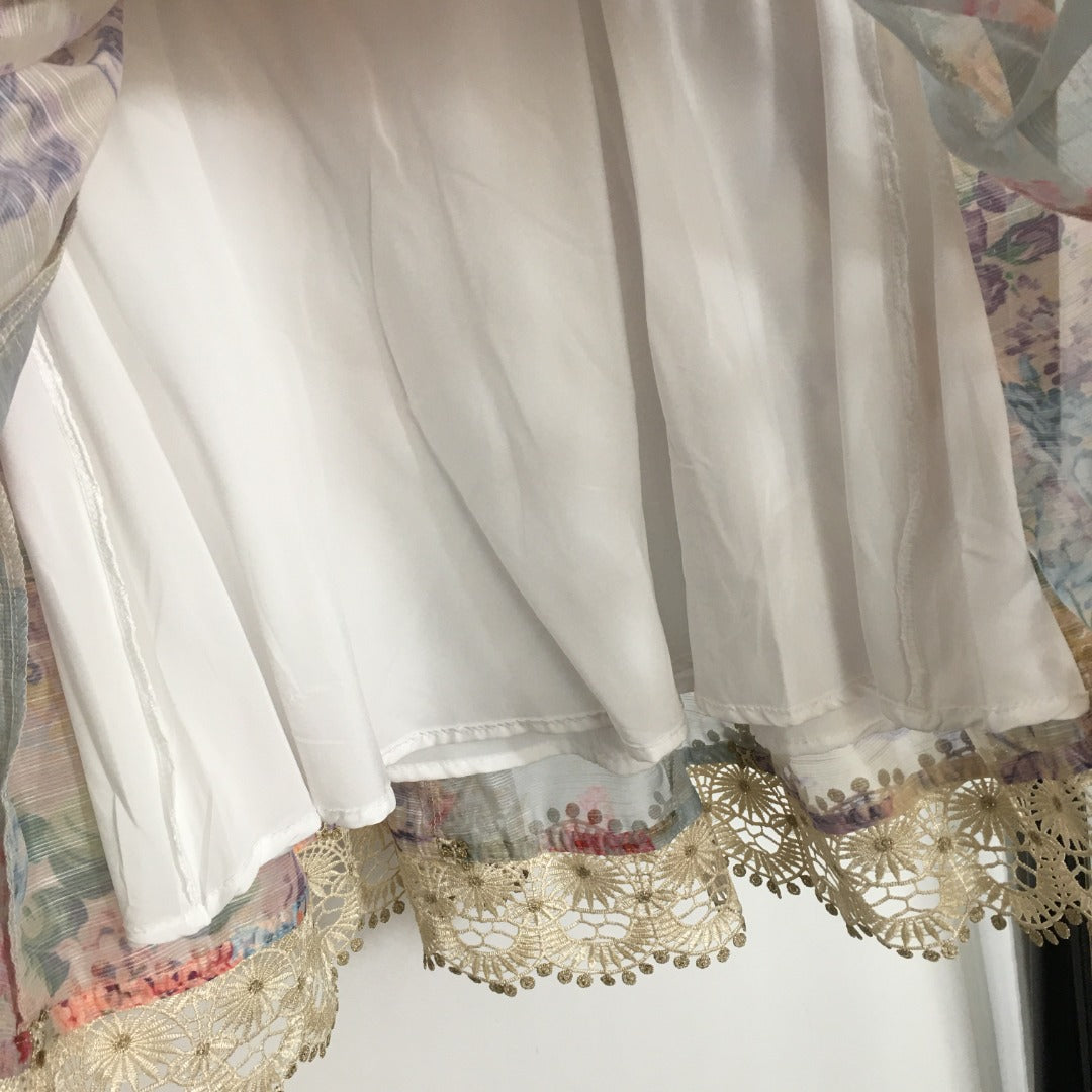 ZIM****-New suit, diamond button lace lapel long-sleeved shirt + lace short skirt