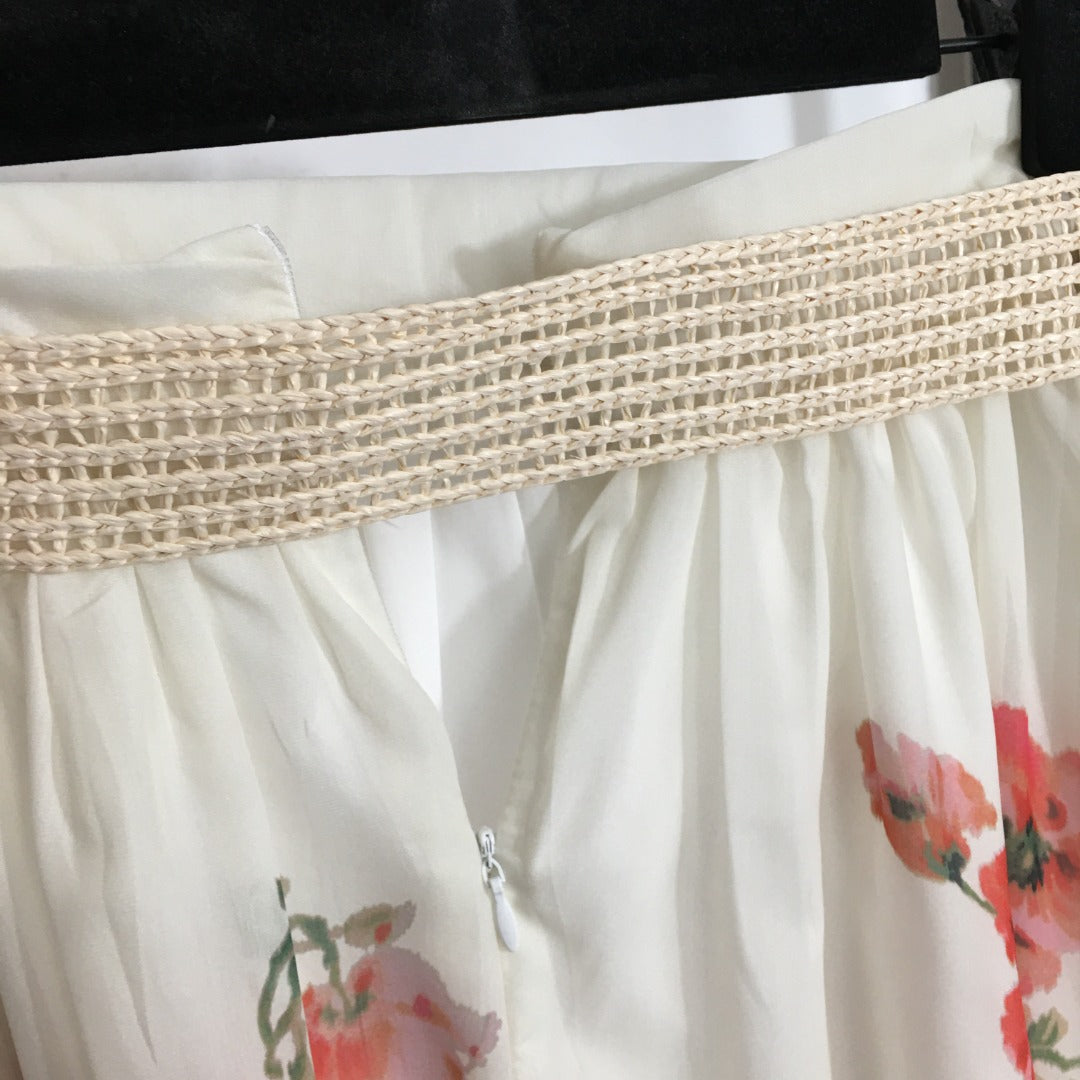 ZIM****-style suit, temperament big red flower multi-print bubble long-sleeved shirt top + high waist slim skirt, with belt