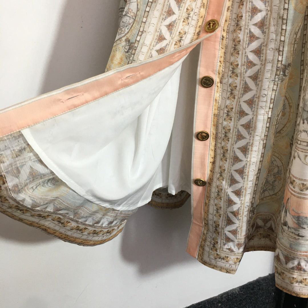 ZIM**** new suit, world map retro print lapel bubble long sleeve top + custom single-breasted high waist skirt,