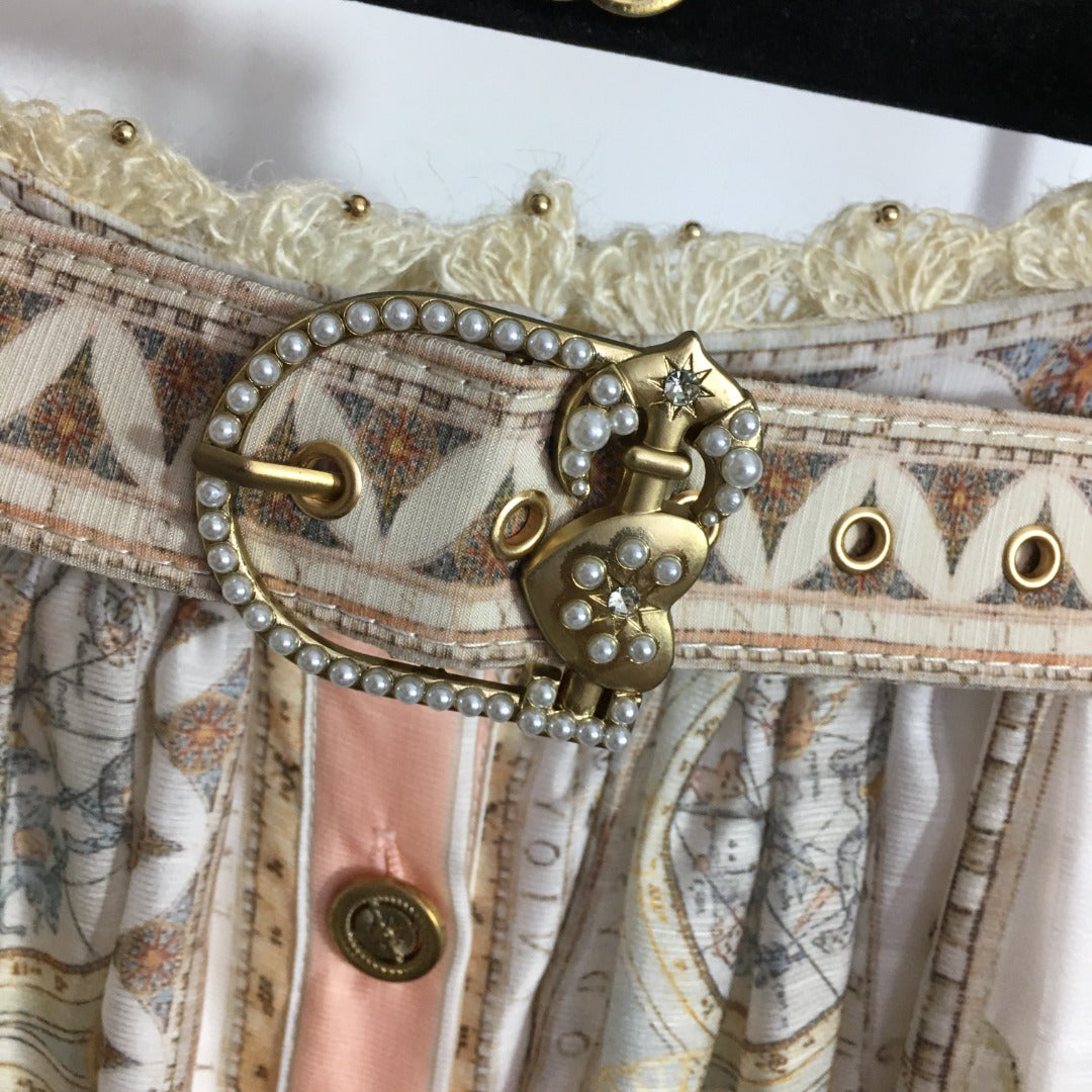 ZIM**** new suit, world map retro print lapel bubble long sleeve top + custom single-breasted high waist skirt,