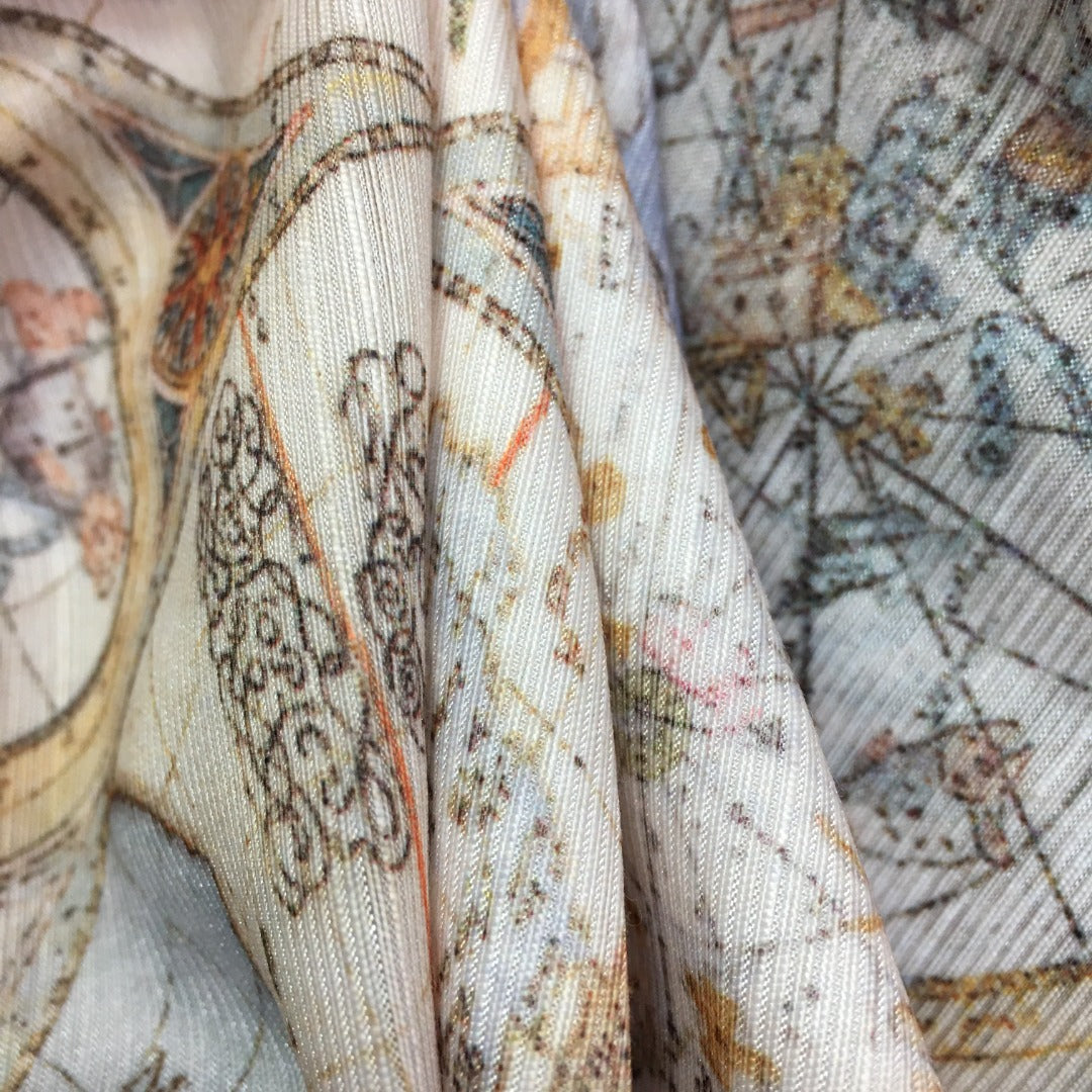 ZIM**** new suit, world map retro print lapel bubble long sleeve top + custom single-breasted high waist skirt,