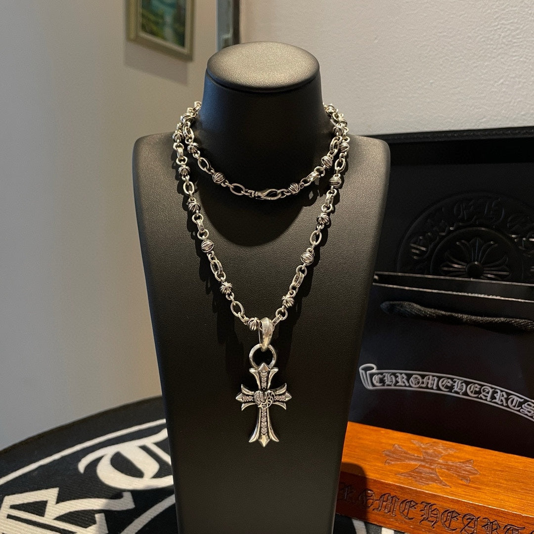 Chrome He**Classic Vintage Necklace Cross Pendant