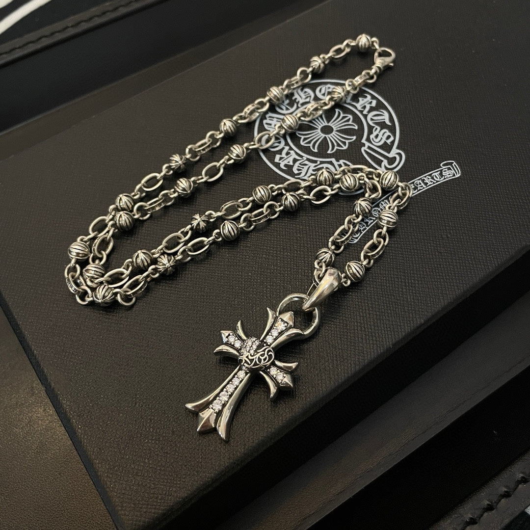 Chrome He**Classic Vintage Necklace Cross Pendant