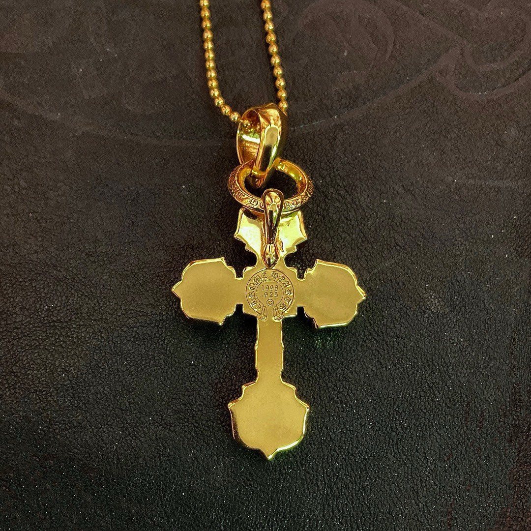 Chrome He** Classic Flame Cross Necklace