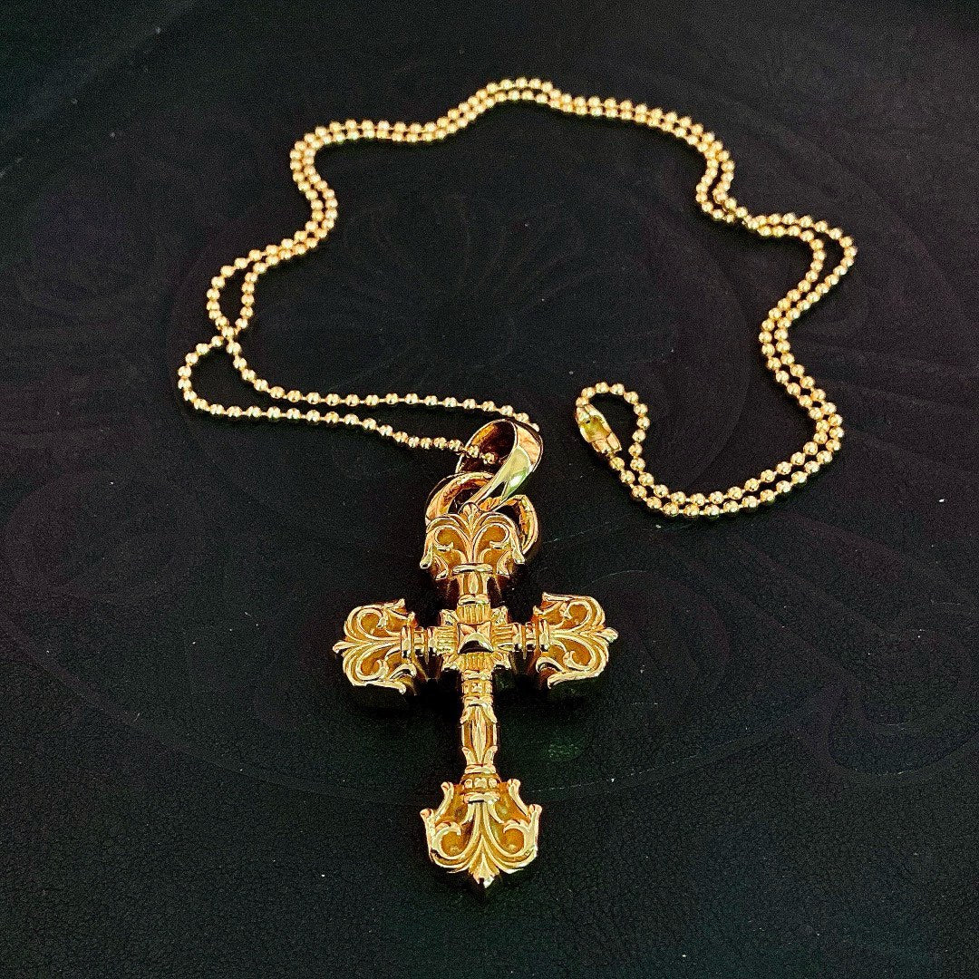 Chrome He** Classic Flame Cross Necklace