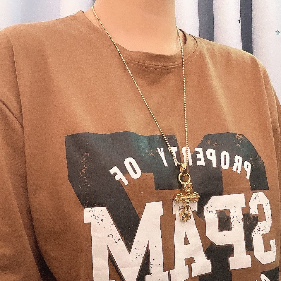 Chrome He** Classic Flame Cross Necklace