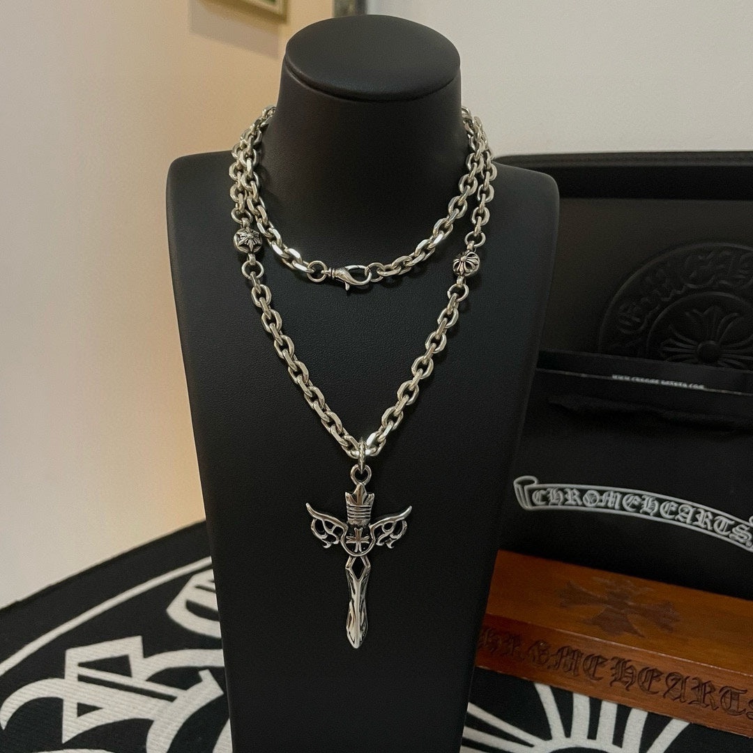 Chrome He**** Classic Retro Multi-element Necklace Cross Pendant