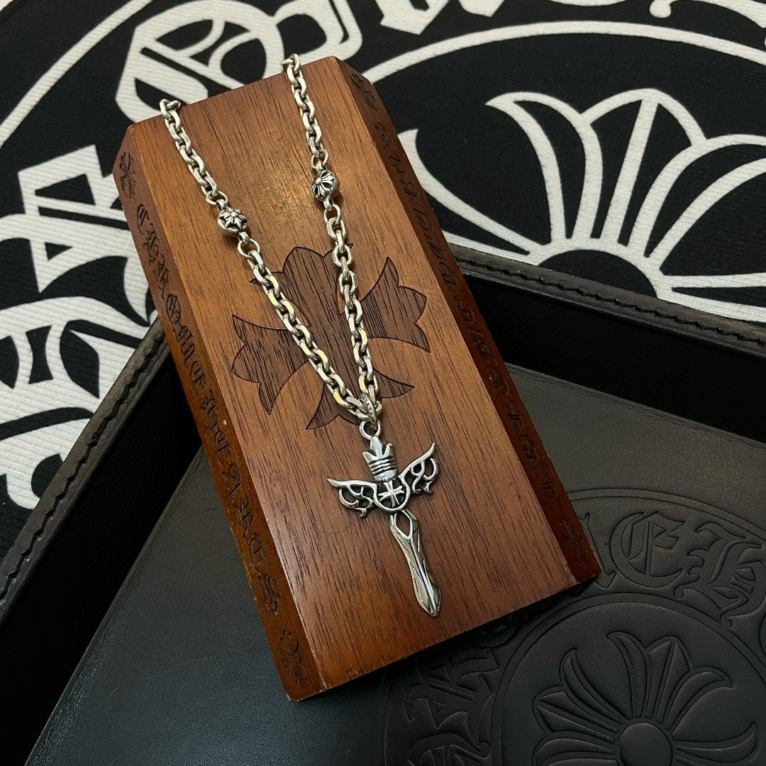 Chrome He**** Classic Retro Multi-element Necklace Cross Pendant